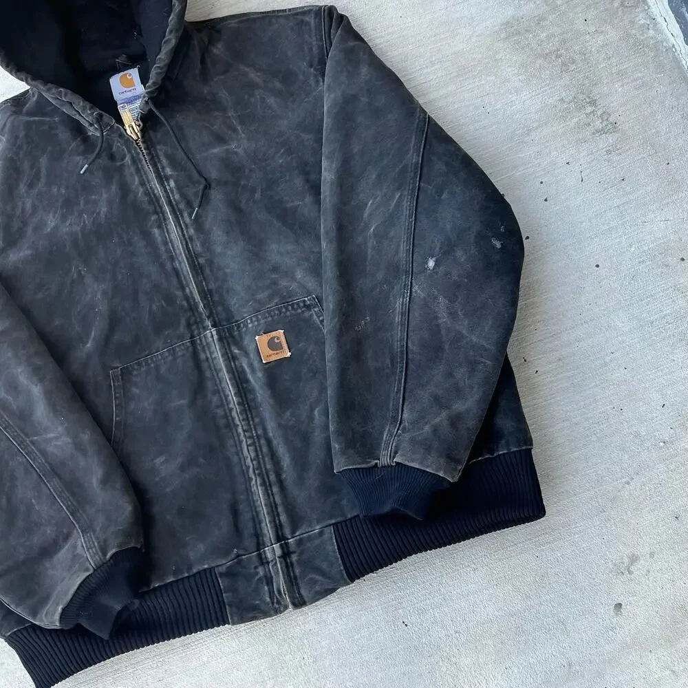 Carhartt J130 BLK faded black hooded work wear jacket